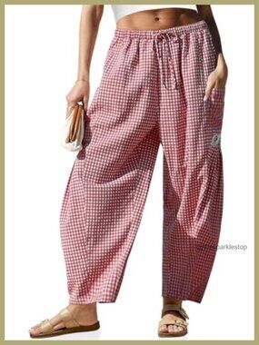 Womens Linen Wide Leg Striped Pants Casual Barrel Palazzo Harem Pants
